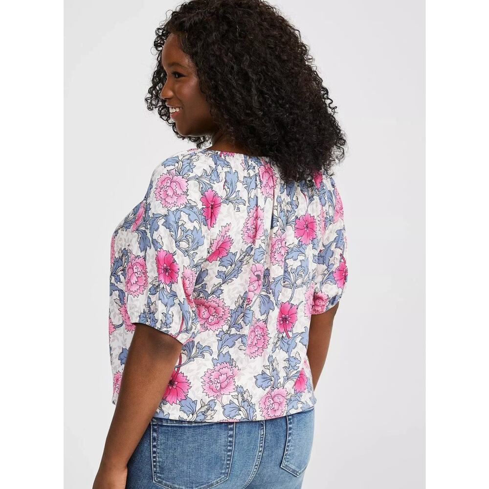 ✨2/$20 Torrid Challis Peasant Blouson Sleeve Top Floral Sheer Chiffon Plus Sz 4X - Picture 8 of 11